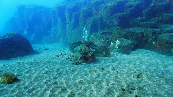 Basura Contaminación Basura Bajo Agua Desde Una Inmersión Las Islas — Foto de Stock