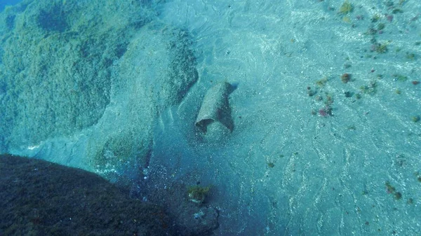 Śmieci Zanieczyszczenia Śmieci Pod Wodą Nurkowania Wyspach Kanaryjskich — Zdjęcie stockowe
