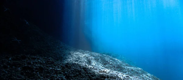 수중에서 바다에 이르기까지 햇빛을 스쿠버 다이빙을 하다가 — 스톡 사진