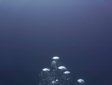 Lüks iç dizaynınız için su altı sanatı evinizde ya da ofisinizde. Mavi arka planı olan hava kabarcıkları. Denizde bir dalıştan.