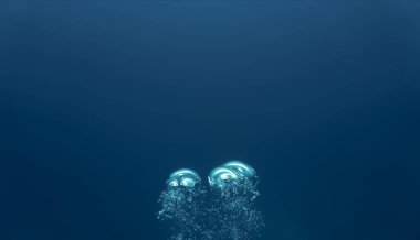 Lüks iç dizaynınız için su altı sanatı evinizde ya da ofisinizde. Mavi arka planı olan hava kabarcıkları. Denizde bir dalıştan.