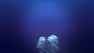 Lüks iç dizaynınız için su altı sanatı evinizde ya da ofisinizde. Mavi arka planı olan hava kabarcıkları. Denizde bir dalıştan.