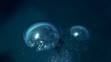 Lüks iç dizaynınız için su altı sanatı evinizde ya da ofisinizde. Mavi arka planı olan hava kabarcıkları. Denizde bir dalıştan.