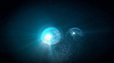 Lüks iç dizaynınız için su altı sanatı evinizde ya da ofisinizde. Mavi arka planı olan hava kabarcıkları. Denizde bir dalıştan.