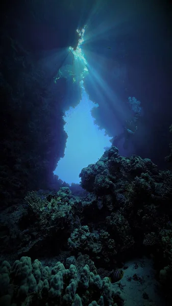 Underwater Photo Scuba Diver Beautiful Light Cave — Foto de Stock