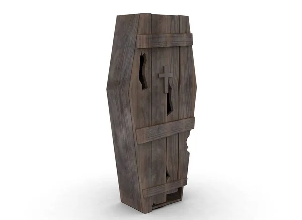 Oude houten kist op de witte achtergrond 3d-rendering — Stockfoto