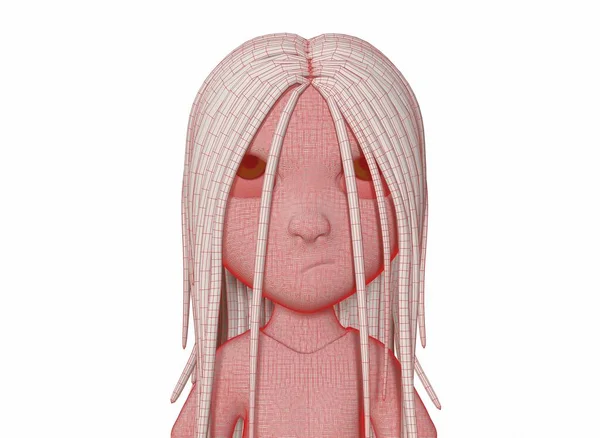 Assustador Personagem Desenhos Animados Horror Menina Com Cabelo Preto Renderização — Fotografia de Stock