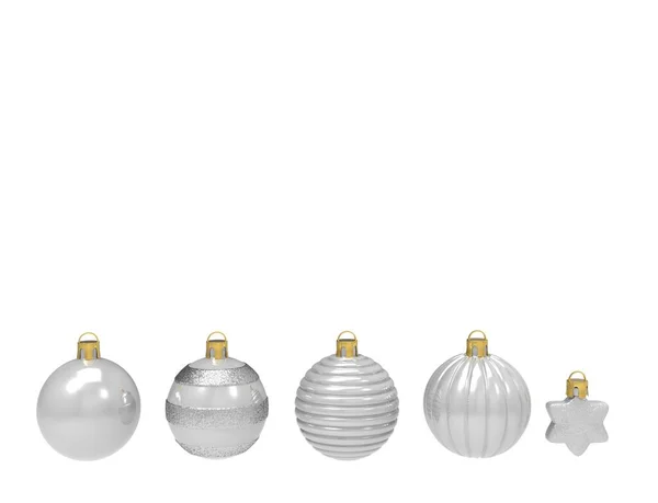 把圣诞树玩具放在白色的背景上 圣诞装饰 3D渲染 — 图库照片