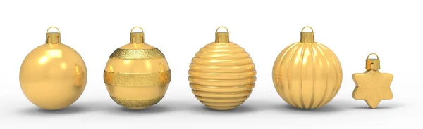 Beyaz arka planda yılbaşı ağacı oyuncağını ayarla. Noel süsü. 3d oluşturma.