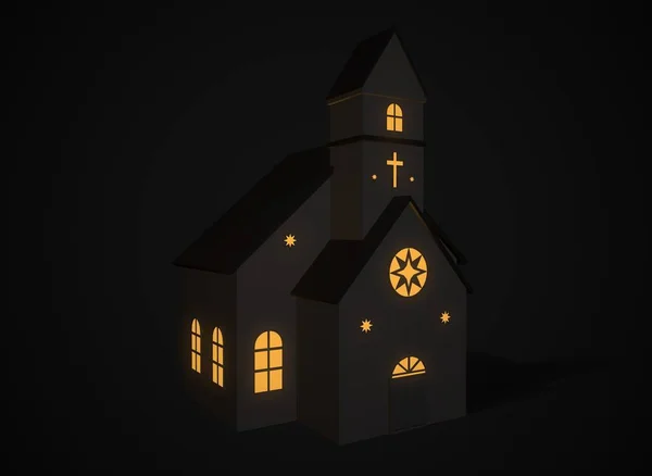 Arka plandaki Noel köyü evi 3D görüntüleme.