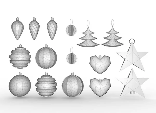 흰색 배경에 있는 크리스마스 트리 장난감 장식 3d 렌더링 — 스톡 사진