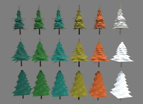 Een Set Bomen Van Verschillende Kleuren Achtergrond Rendering — Stockfoto