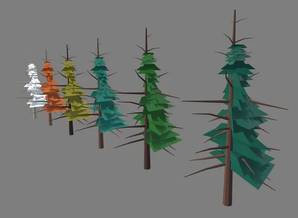 Eine Reihe Von Bäumen Verschiedenen Farben Auf Dem Hintergrund Rendering — Stockfoto