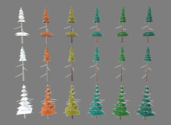 Set Trees Different Colors Background Rendering — Stock Photo, Image