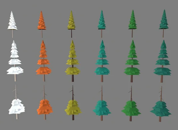 Ensemble Arbres Différentes Couleurs Sur Arrière Plan Rendu — Photo