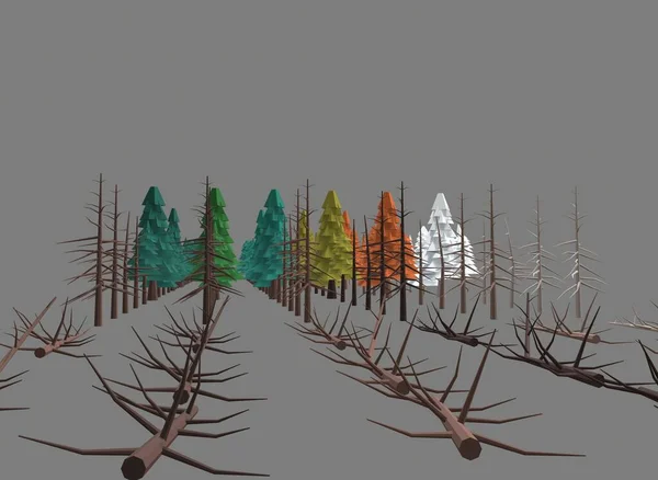 Set Trees Different Colors Background Rendering — Stock Photo, Image