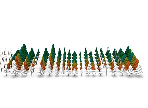 Ένα Σύνολο Δέντρων Διαφορετικών Χρωμάτων Στο Φόντο Rendering — Φωτογραφία Αρχείου