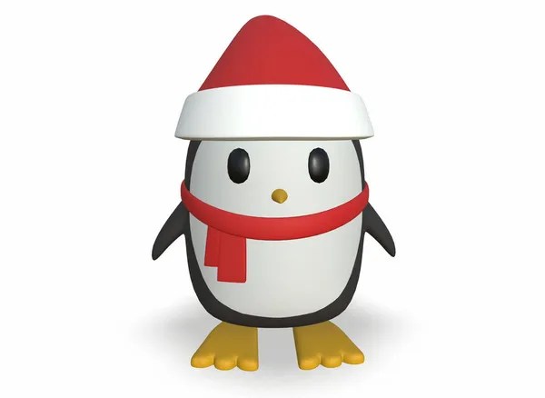 Pinguins Desenho Animado Inverno Usando Chapéus Papai Noel Isolado Branco — Fotografia de Stock