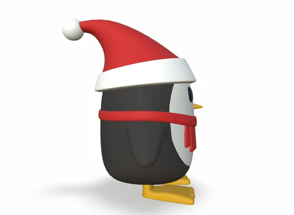 Pingüinos Dibujos Animados Invierno Con Sombreros Santa Claus Aislado Sobre —  Fotos de Stock