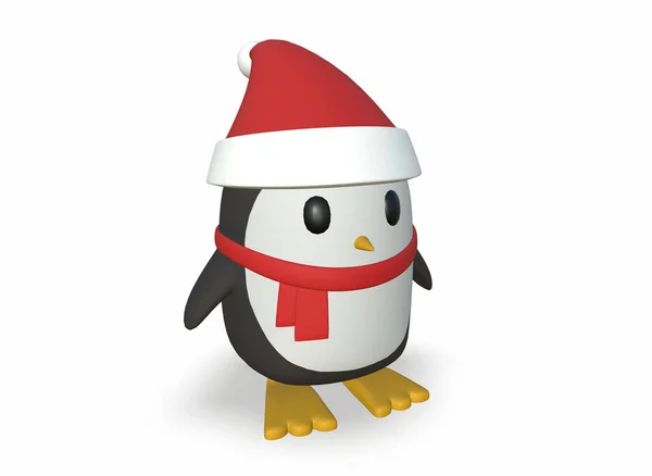 Pinguins Desenho Animado Inverno Usando Chapéus Papai Noel Isolado Branco — Fotografia de Stock