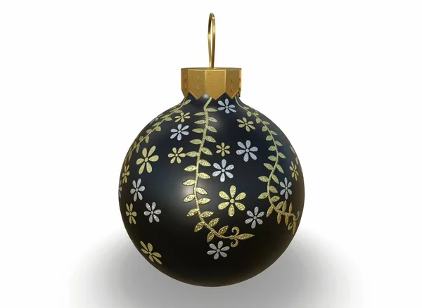Bola de Natal decoração preta clássico brilhante em branco simples básico. Renderização 3d — Fotografia de Stock