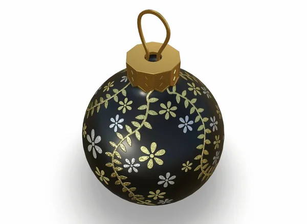 Bola de Natal decoração preta clássico brilhante em branco simples básico. Renderização 3d — Fotografia de Stock