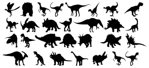 Ensemble Animaux Illustration Vectorielle Dinosaures Noirs Sur Fond Blanc — Image vectorielle