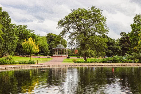 Ilustração Horizontal Sobre Tela Uma Bela Paisagem Parque Inglês Wolverhampton — Fotografia de Stock