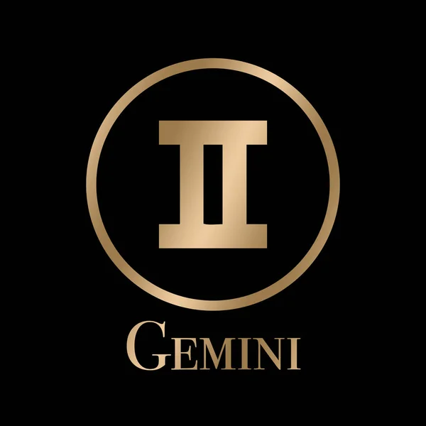 Gemini Golden Vector Zodiac Sign Golden Letters Black Background Vector — Stock Vector