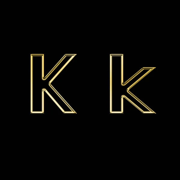 黑色背景上的大写字母和小写字母K 3D金色字母 3D渲染 标签设计 古典风格 — 图库照片