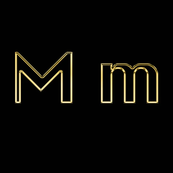 黑色背景上的大写字母和小写字母M 3D金色字母 3D渲染 标签设计 古典风格 — 图库照片