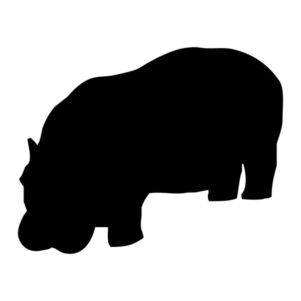 Illustration Vectorielle Animale Silhouette Noire Hippopotame Sur Fond Blanc — Image vectorielle