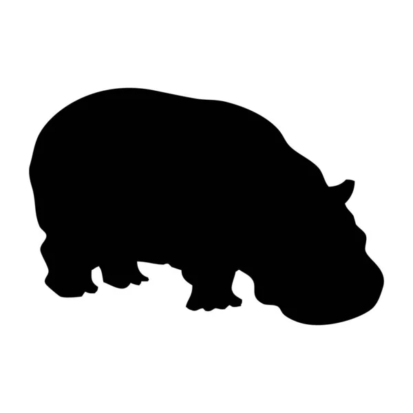 Ilustración Animal Vectorial Silueta Negra Hipopótamo Sobre Fondo Blanco — Archivo Imágenes Vectoriales