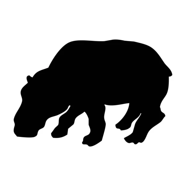 Векторная Иллюстрация Животных Чёрный Силуэт Бегемота Белом Фоне — стоковый вектор