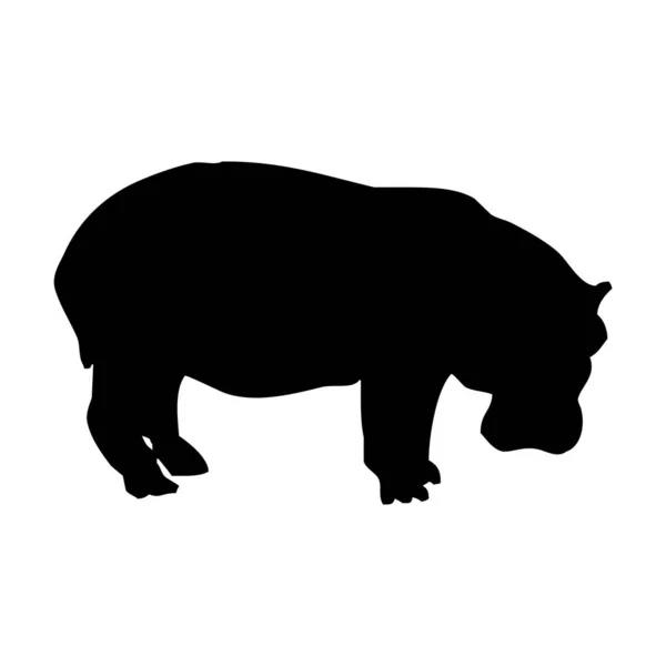 Ilustración Animal Vectorial Silueta Negra Hipopótamo Sobre Fondo Blanco — Vector de stock