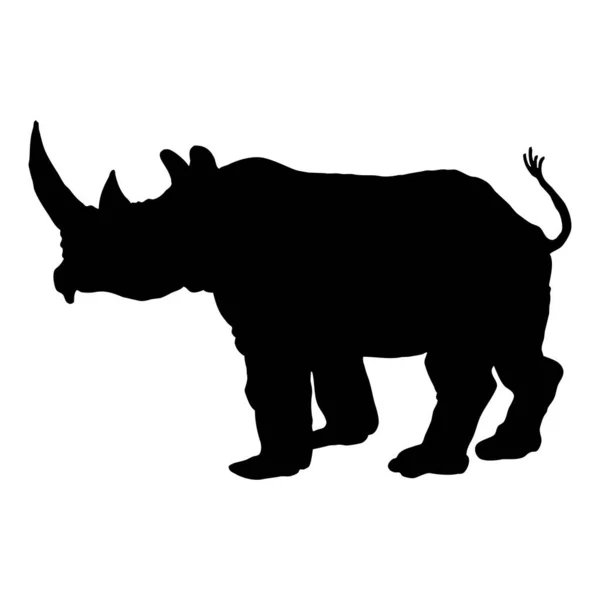 Illustration Vectorielle Animale Silhouette Noire Rhinocéros Sur Fond Blanc — Image vectorielle