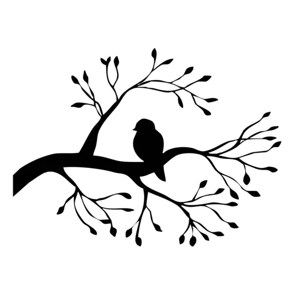 Ilustración Del Vector Botánico Silueta Negra Pájaro Sobre Fondo Blanco — Vector de stock