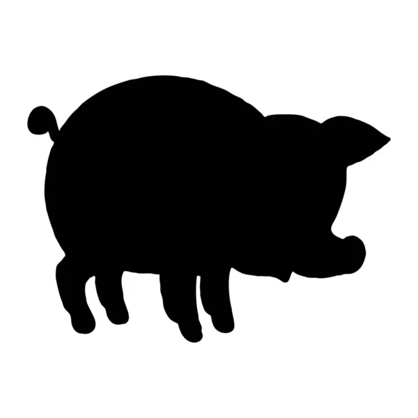 Vector Animal Illustration Black Silhouette Pig White Background — Stock Vector