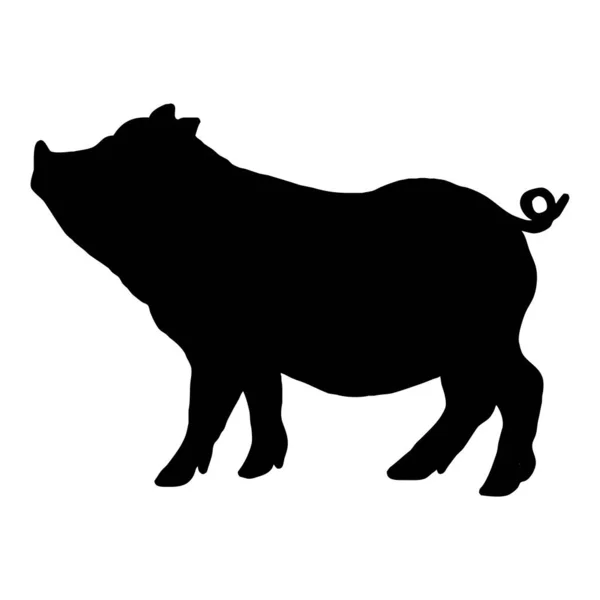 Illustration Vectorielle Animale Silhouette Noire Cochon Sur Fond Blanc — Image vectorielle