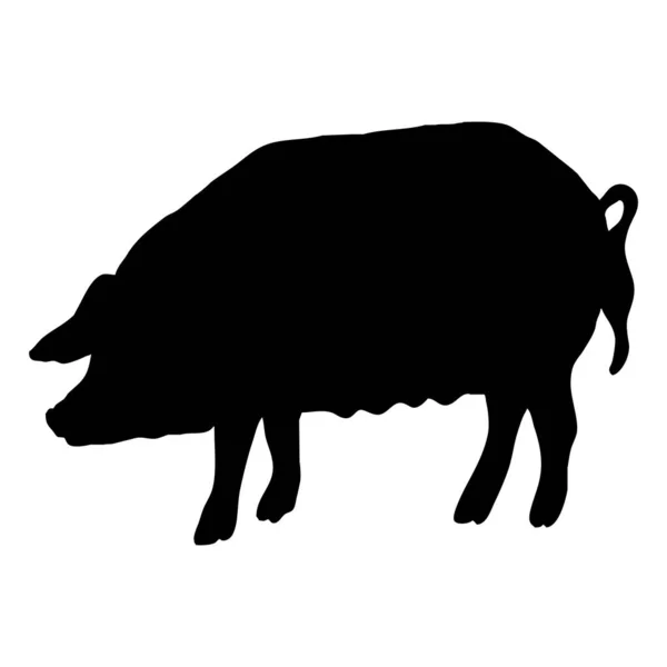 Ilustrasi Hewan Vektor Siluet Hitam Babi Dengan Latar Belakang Putih - Stok Vektor