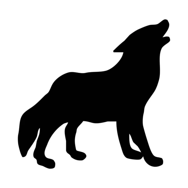 Εικονογράφηση Διανυσματικών Ζώων Μαύρη Σιλουέτα Λύκου Λευκό Φόντο — Διανυσματικό Αρχείο