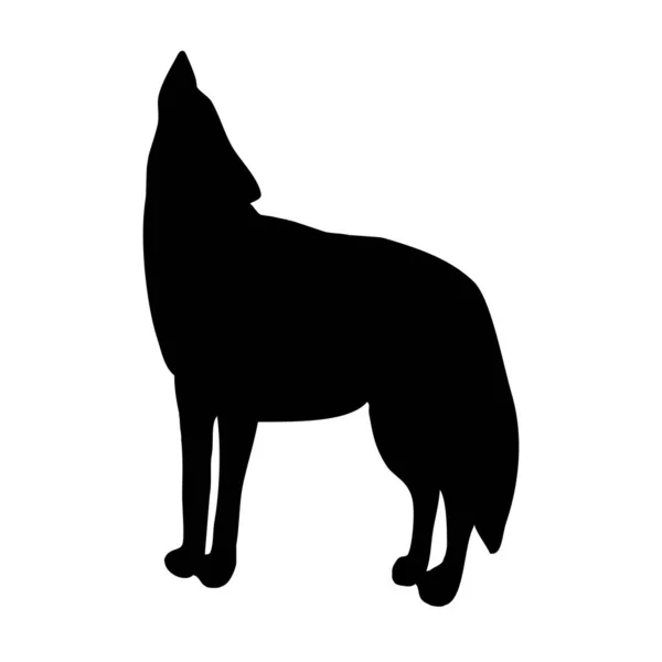 Illustrazione Animale Vettoriale Silhouette Nera Lupo Sfondo Bianco — Vettoriale Stock