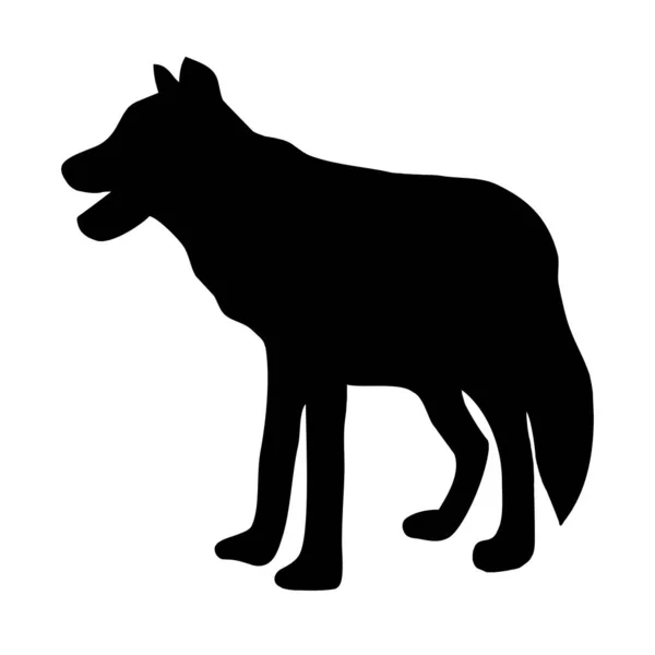 Illustration Vectorielle Animale Silhouette Noire Loup Sur Fond Blanc — Image vectorielle