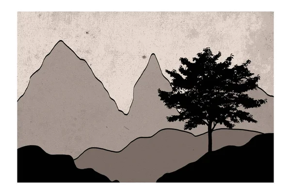 Ilustración Paisaje Montaña Para Imprimir Interior Estilo Rústico Decoración Mural — Foto de Stock