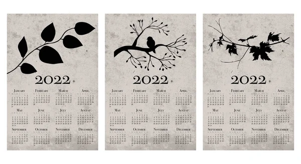 Collection Calendriers Botaniques Imprimables Pour 2022 Rustique Style Vintage — Image vectorielle