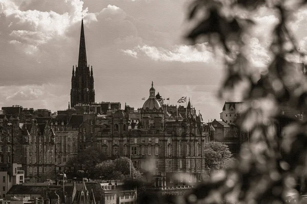 Edimburgo Escocia Inglaterra Arquitectura Ciudad Ilustración Viajes Sobre Lienzo —  Fotos de Stock
