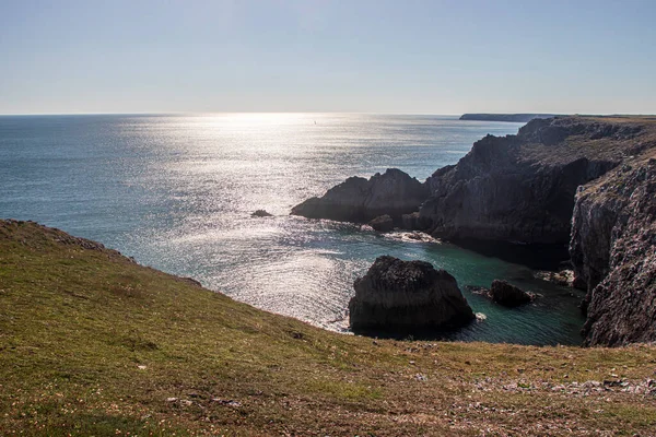 Tenby Wales England Schöne Sommerlandschaft Der Carmarthen Bay Blick Auf — Stockfoto