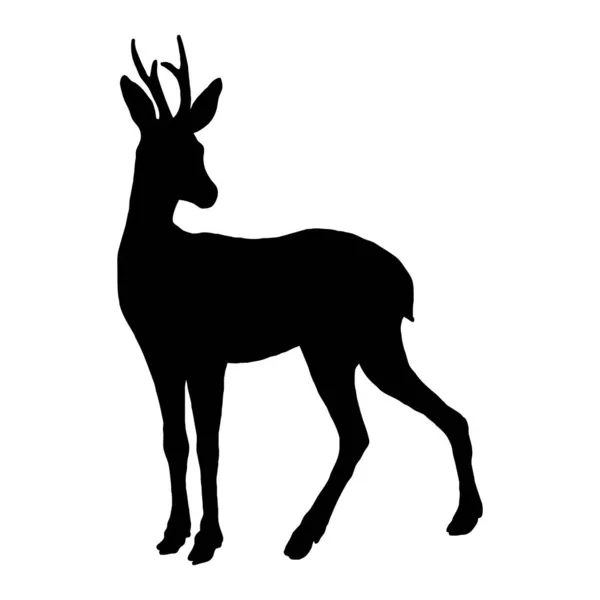 Vector Illustration Black Silhouette Deer White Background — Stock Vector