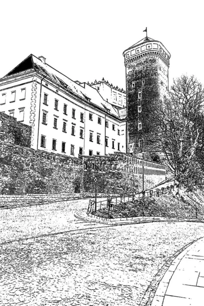 Cracovia Polonia Arquitectura Ilustración Edificios Históricos Dibujo Boceto Ilustración Blanco —  Fotos de Stock