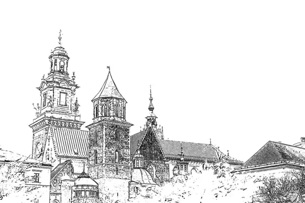 Cracovia Polonia Architettura Nell Illustrazione Edifici Storici Disegno Schizzo Illustrazione — Foto Stock